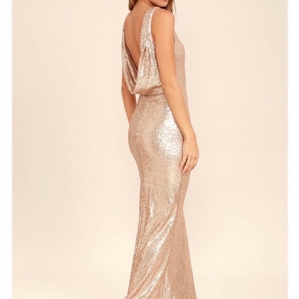 Lulus Sequin Gown Maxi Dress Drop Back XL